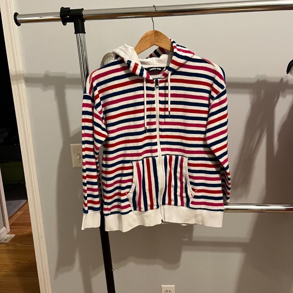 Lands' End Terry Red White Blue Hoodie Size Medium Petite - Picture 4 of 8